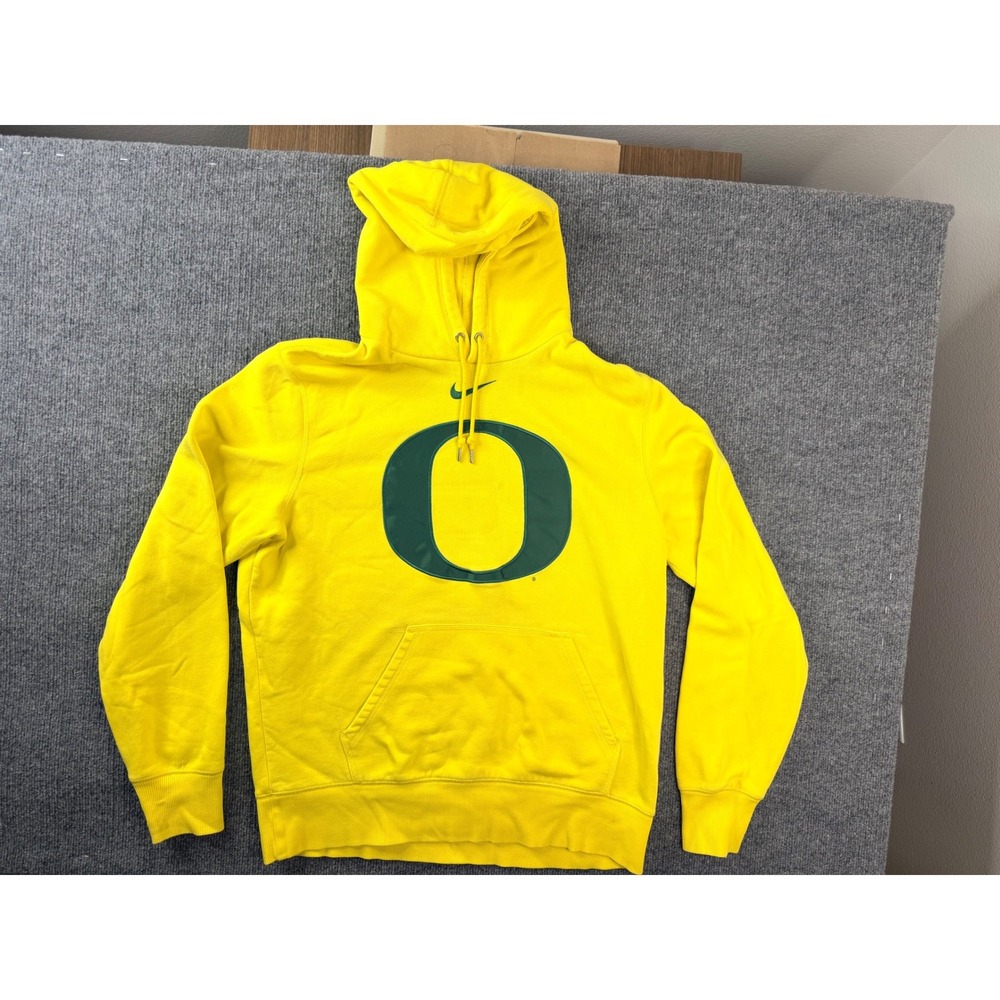 Nike Oregon Ducks Hoodie Mens Large Yellow Y2K Graphic Fleece Pullover Sweatshir